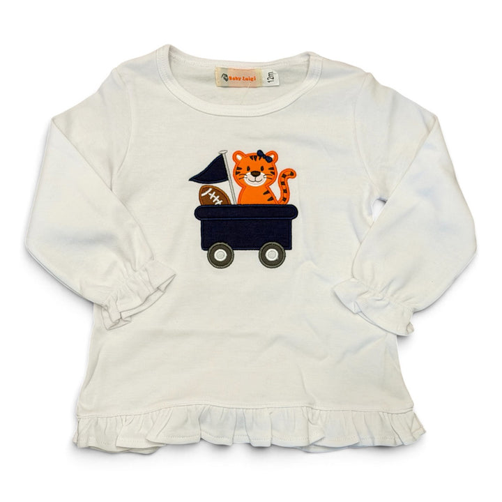 Tiger and Football in Wagon on Ruffle Swing Top by Luigi