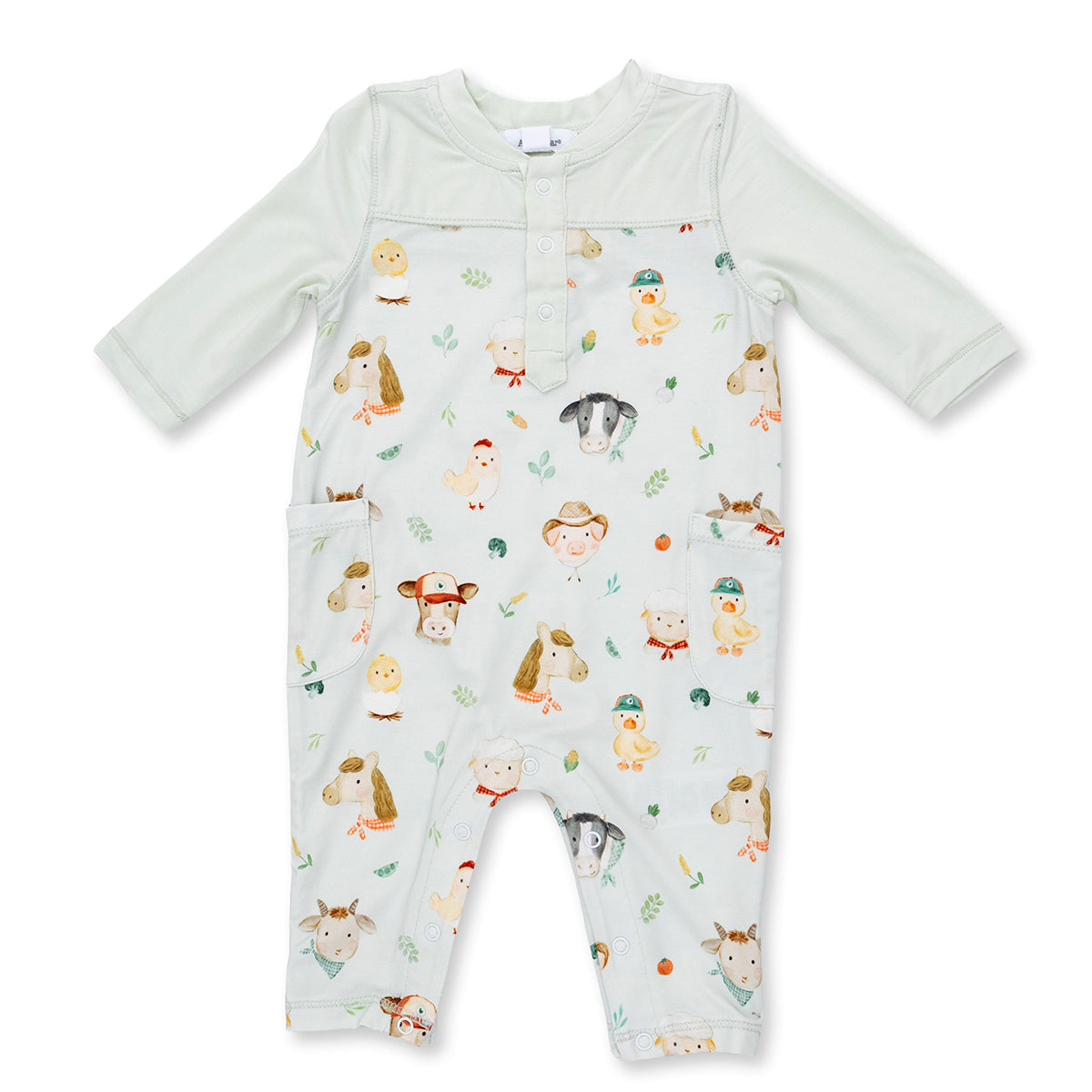 Baby Farm Faces Romper with Contrast Sleeves by Angel Dear