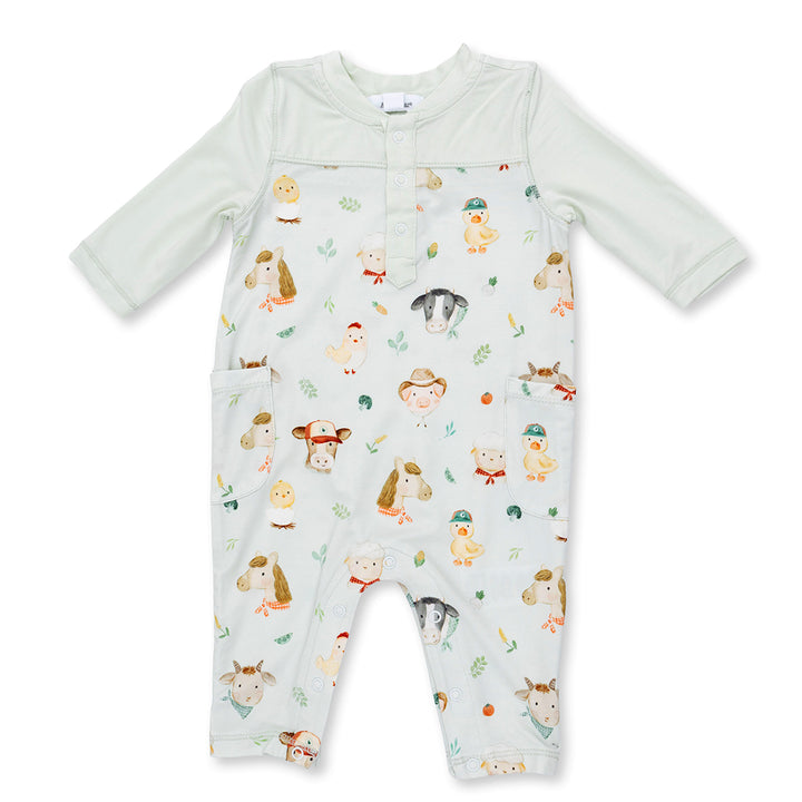 Baby Farm Faces Romper with Contrast Sleeves by Angel Dear
