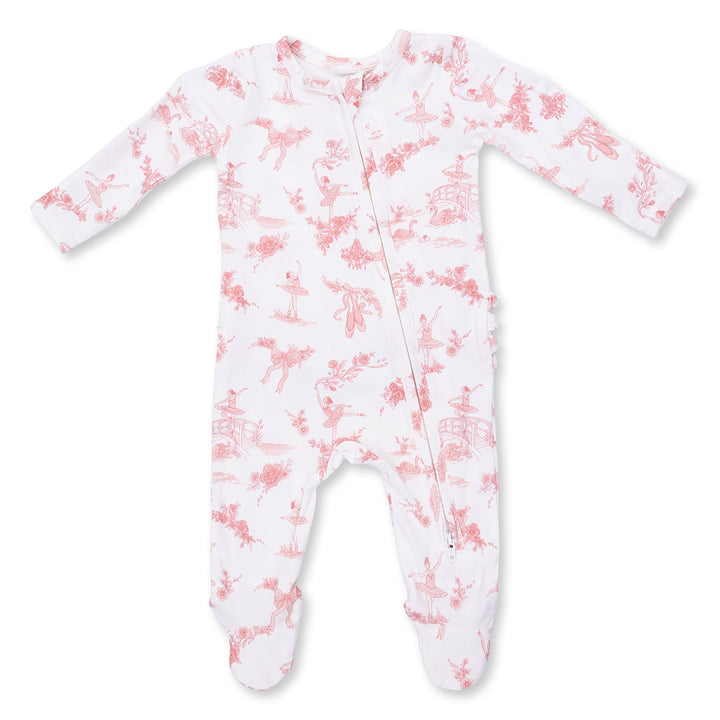 Ballet Toile Ruffle Back Zipper Footie by Angel Dear