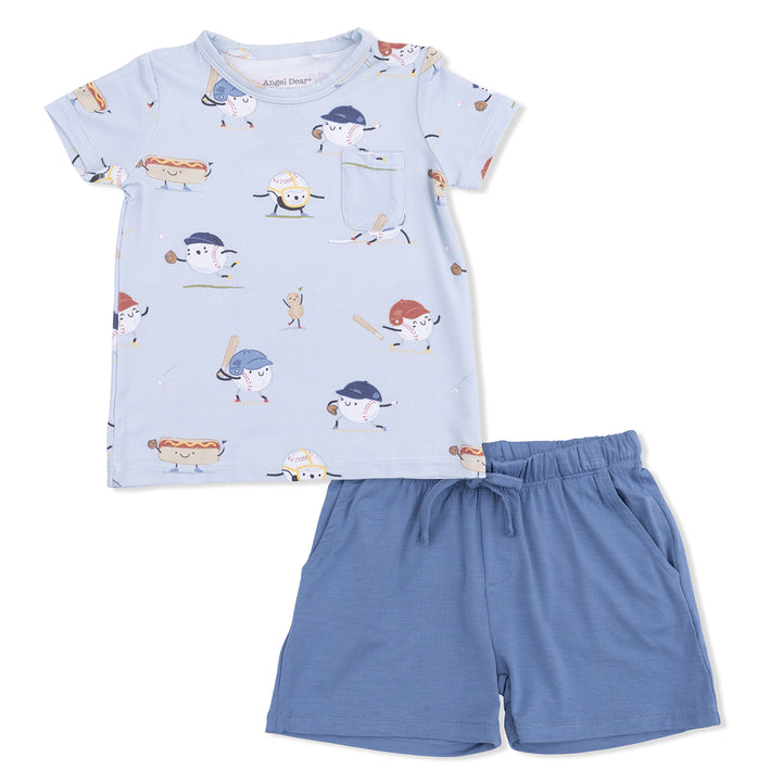 Baseballs Playing Baseball Crewneck Tee with Casual Shorts by Angel Dear