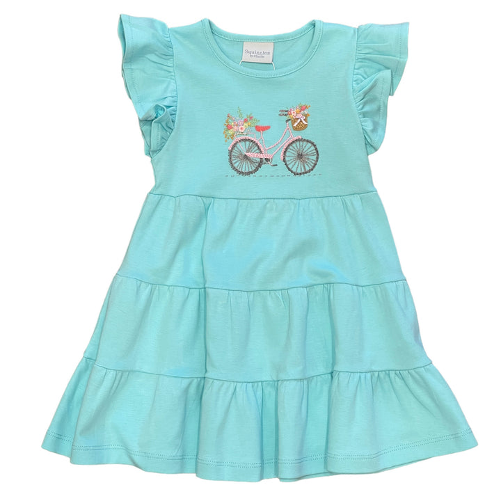 Squiggles Bicycle Flowers Tiered Dress