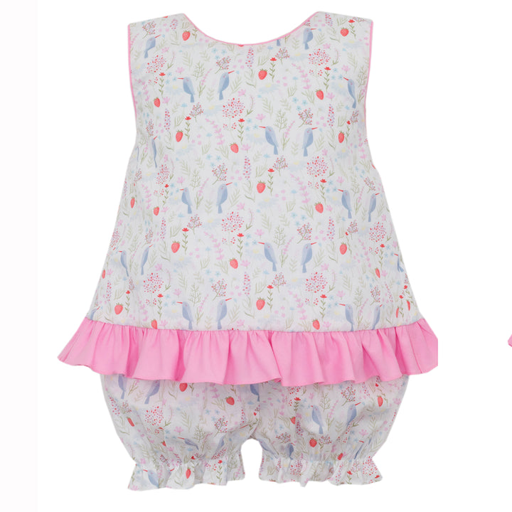 Birds Print Bloomer Set with Pink Bow by Claire & Charlie