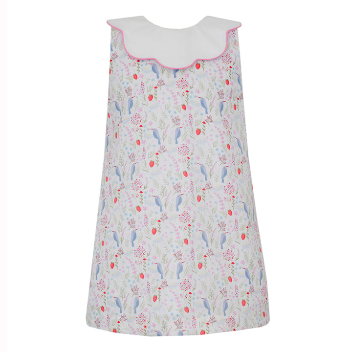 Birds Print Dress with Pink Bow by Claire & Charlie