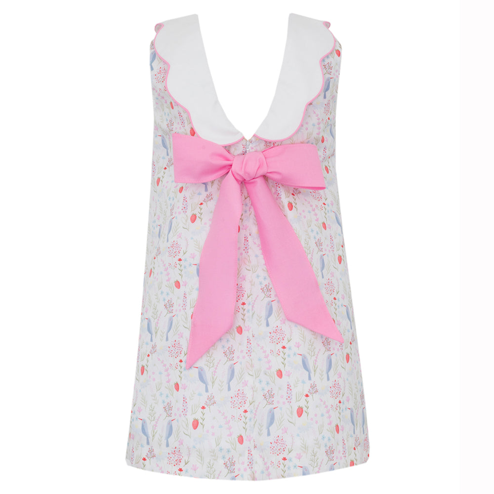 Birds Print Dress with Pink Bow by Claire & Charlie