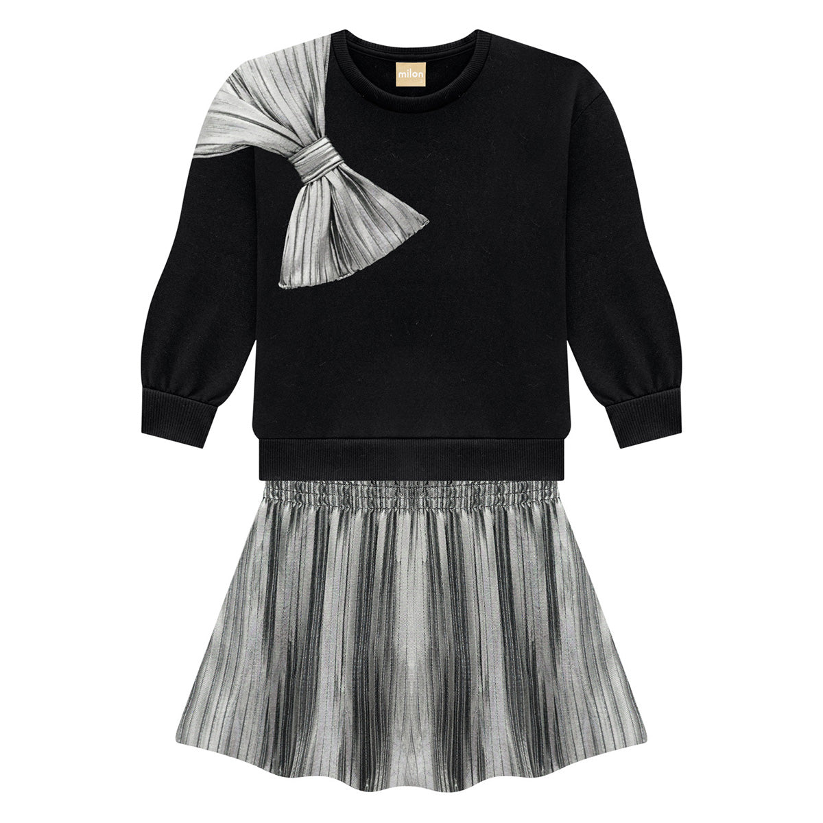 Milon Sweater Set - Black with Silver Skirt and Shoulder Bow