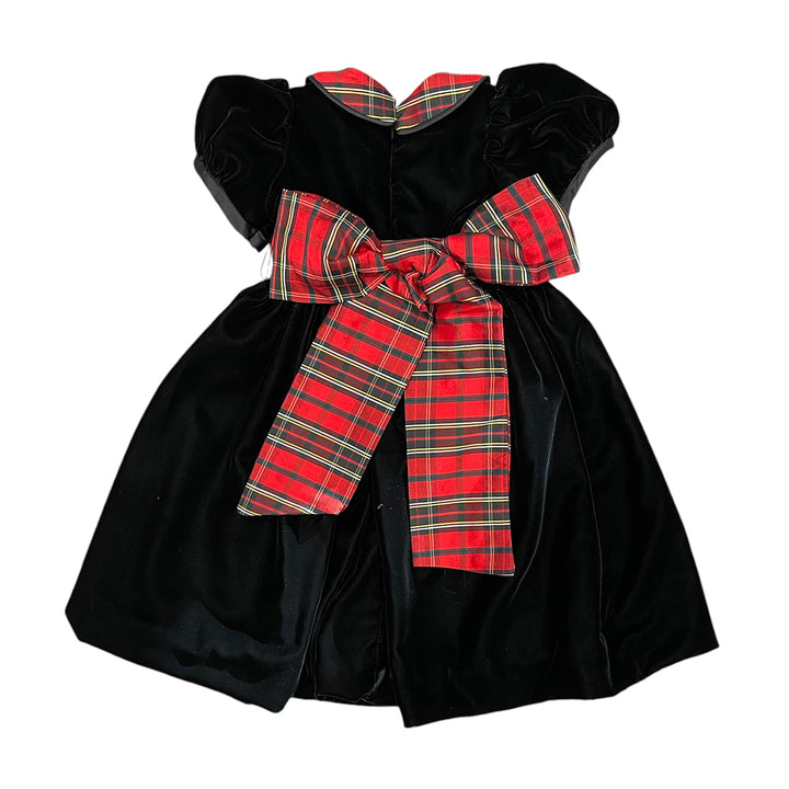 Black Velvet Dress with Holiday Plaid Sash and Collar by Susanne Lively