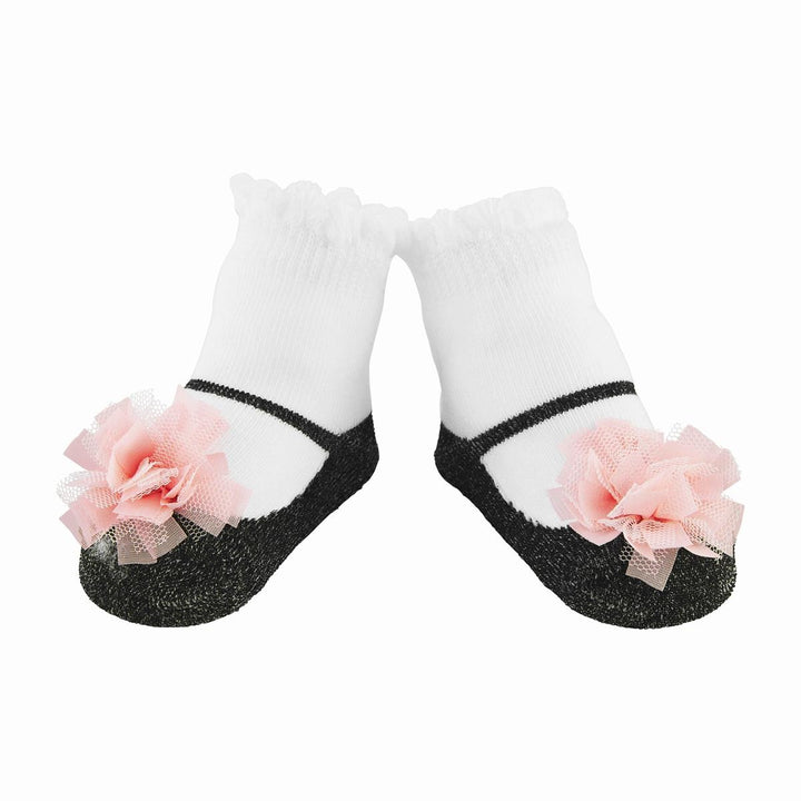 Black And Pink Puff Socks by Mud Pie