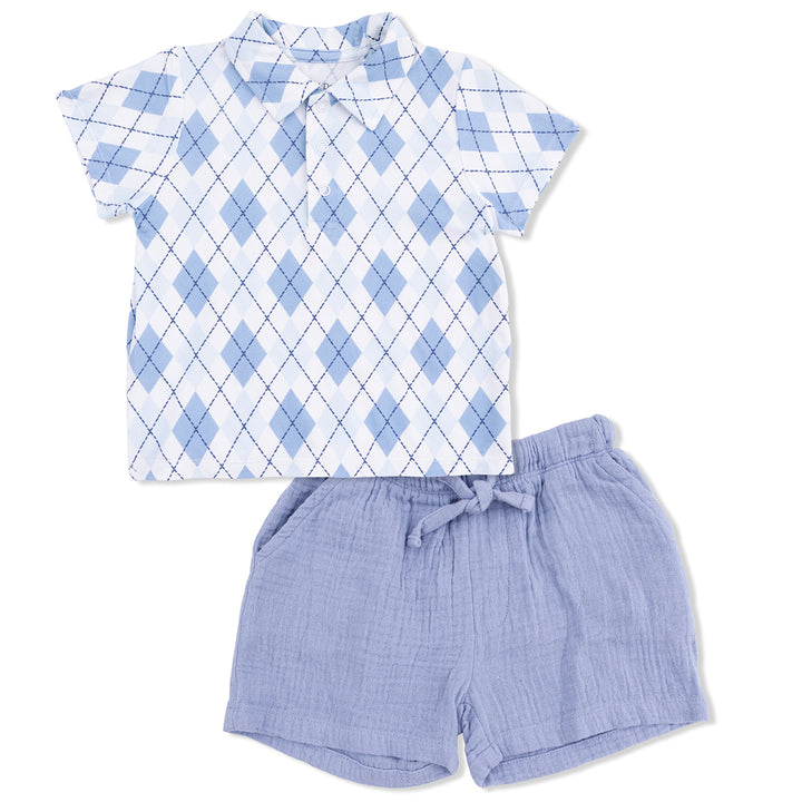 Blue Argyle Polo with Casual Short Set  by Angel Dear