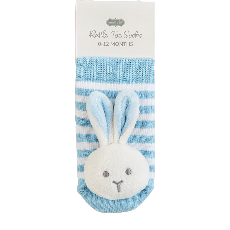 Blue Bunny Rattle Toe Socks by Mud Pie