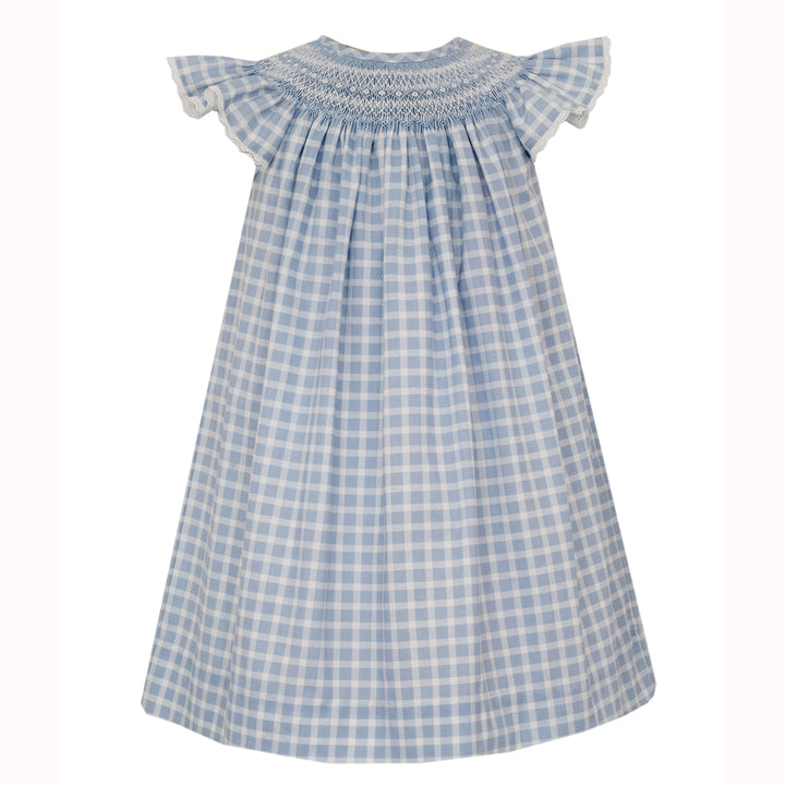 Blue Check Angel Wing Bishop Dress with Swiss Eyelet by Claire & Charlie