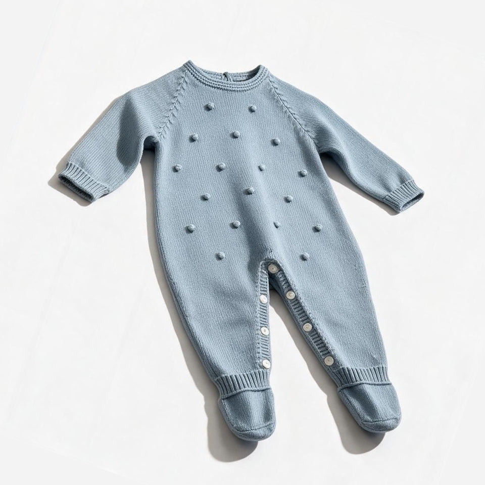 Light Blue Raised Dot Footed Romper by Mi Lucero