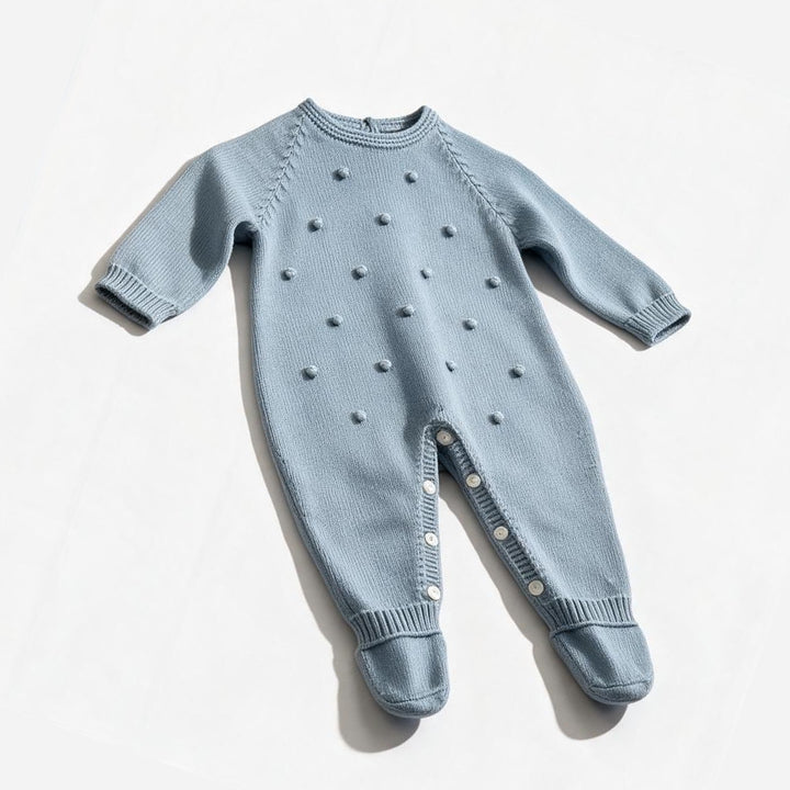 Light Blue Raised Dot Footed Romper by Mi Lucero