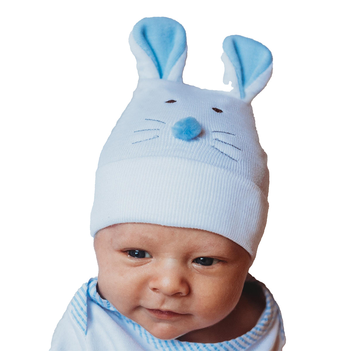 Blue Bunny Beanie Hat by Ilybean - Size 0-3M