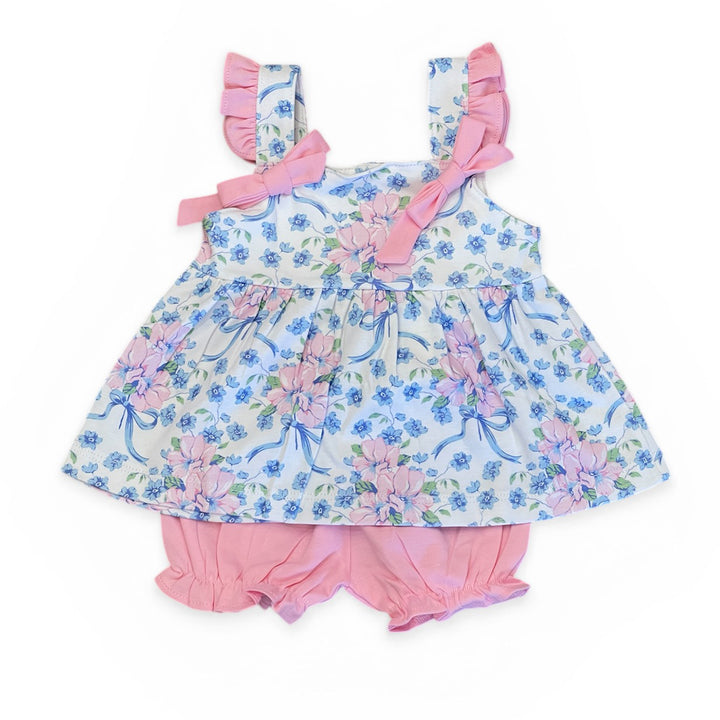 Blue Flowers and Bows Bloomer Set by Marco & lizzy