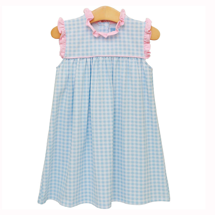 Light Blue Gingham with Pink Trim Dress by Trotter Street Kids