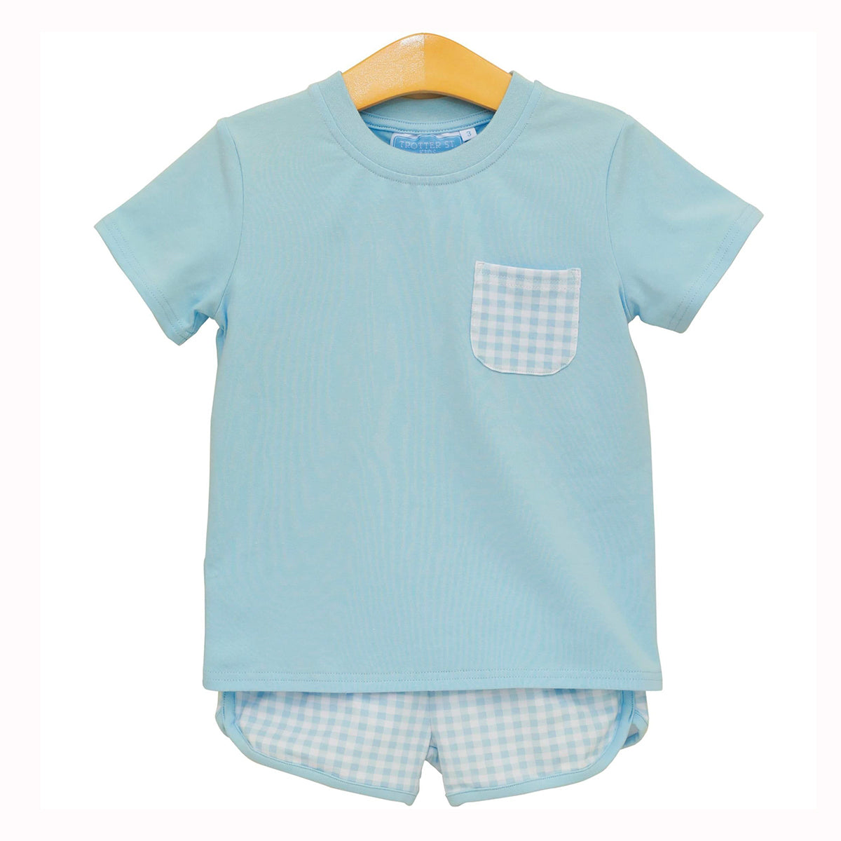 Light Blue Gingham Short Set by Trotter Street Kids