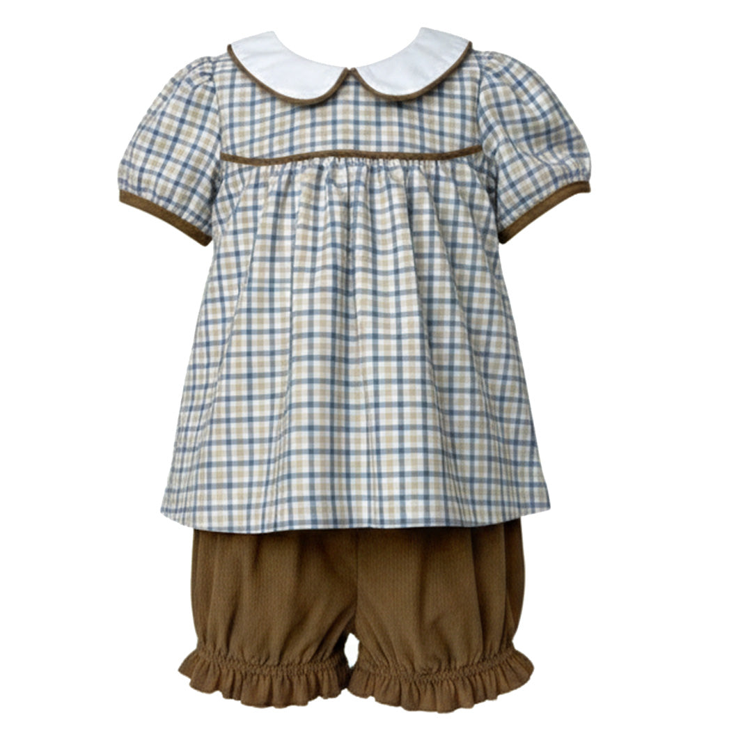 Blue / Khaki Plaid Bloomer Set by Ishtex