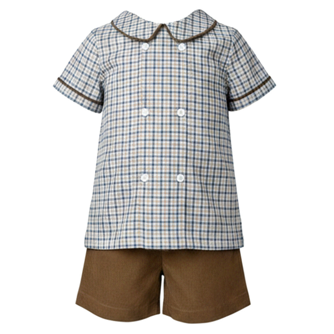 Blue / Khaki Plaid Short Set by Ishtex