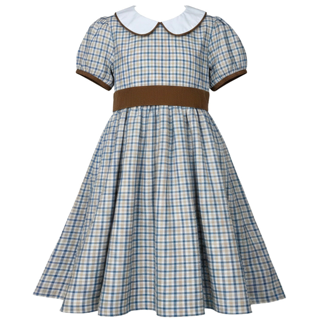 Blue / Khaki Plaid Dress by Ishtex