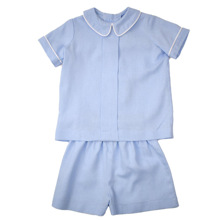 Blue Linen Boy's Short Set by Funtasia Too