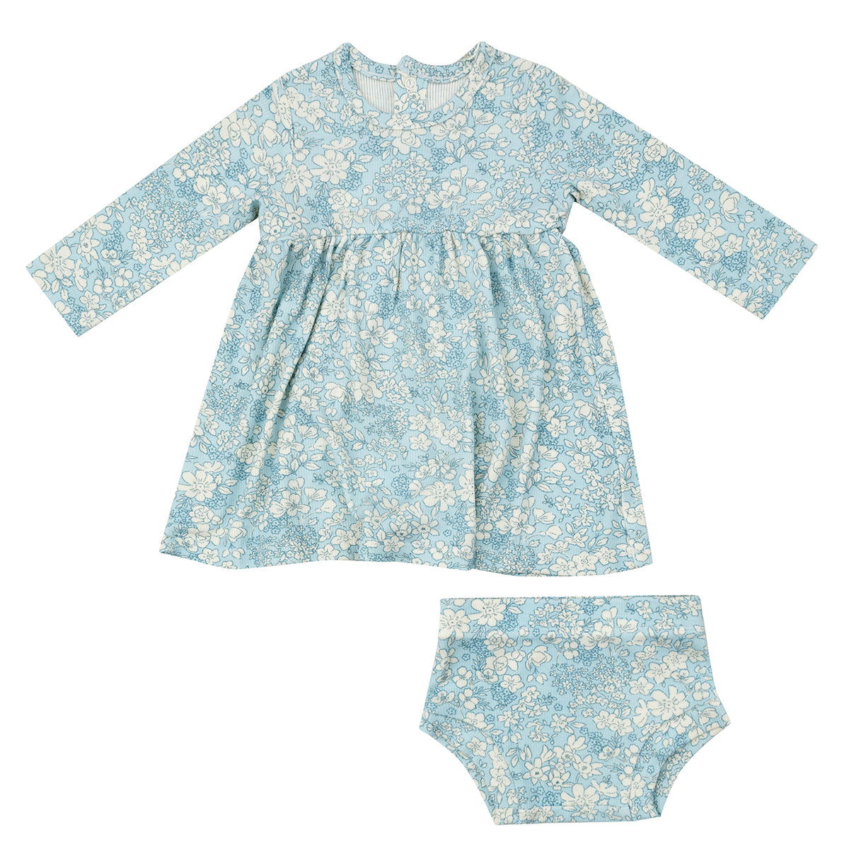 Ribbed Blue Meadow Floral Dress and Bloomer Set by Angel Dear