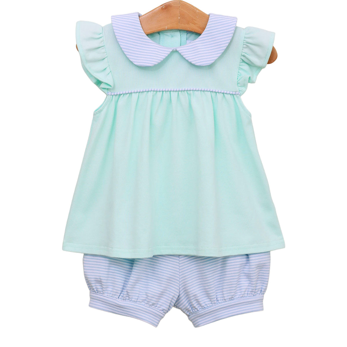 Light Blue Stripe / Mint Genevieve Bloomer Set by Trotter Street Kids