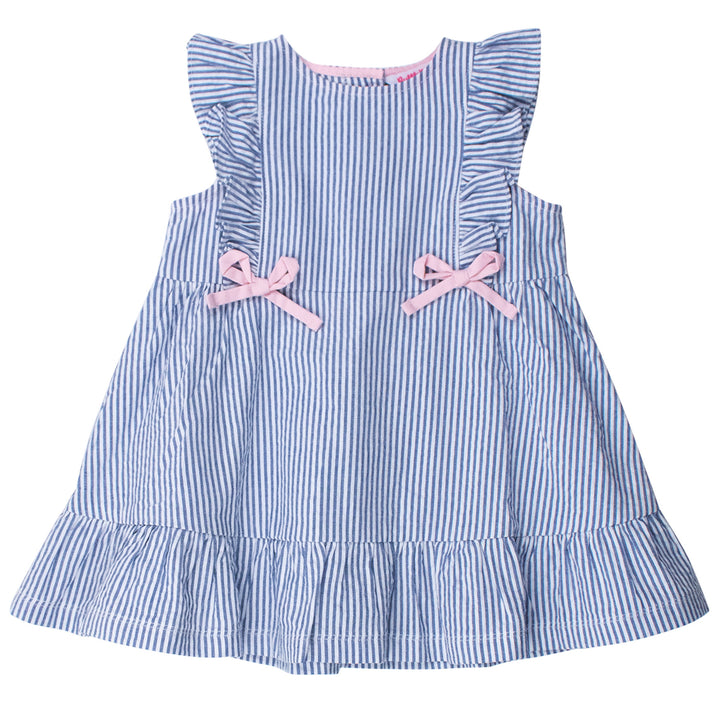 Blue Seersucker Pinafore Bow Dress by RuffleButts