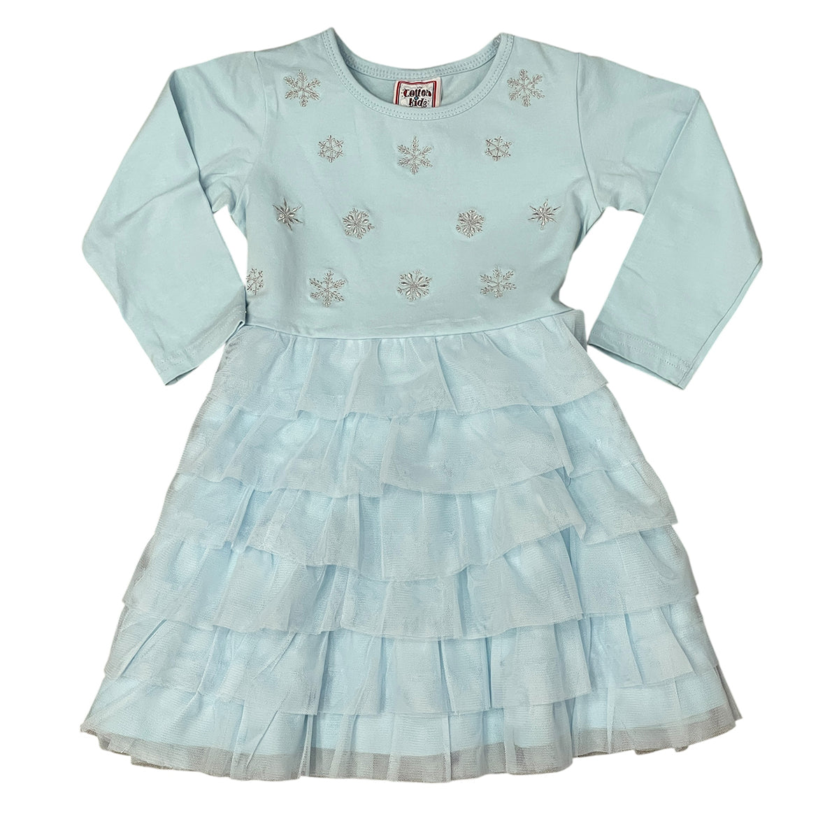 Ice Blue Snowflakes Embroidered Tulle Dress by Cotton Kids