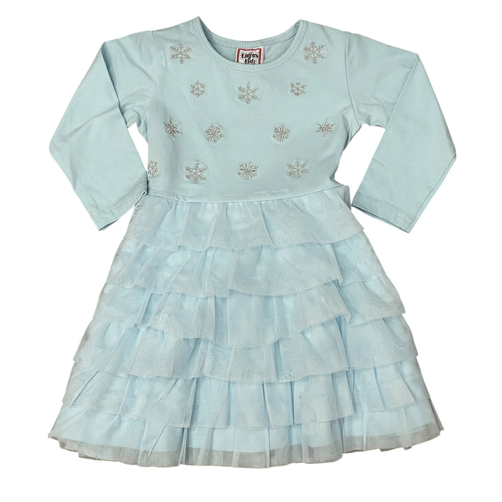 Ice Blue Snowflakes Embroidered Tulle Dress by Cotton Kids