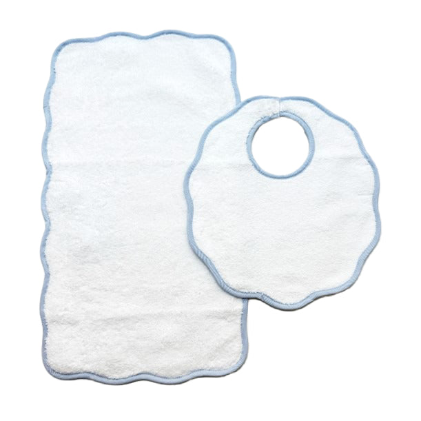 Bib & Burp Cloth Set - Blue Scalloped Edge - by Terry Tots