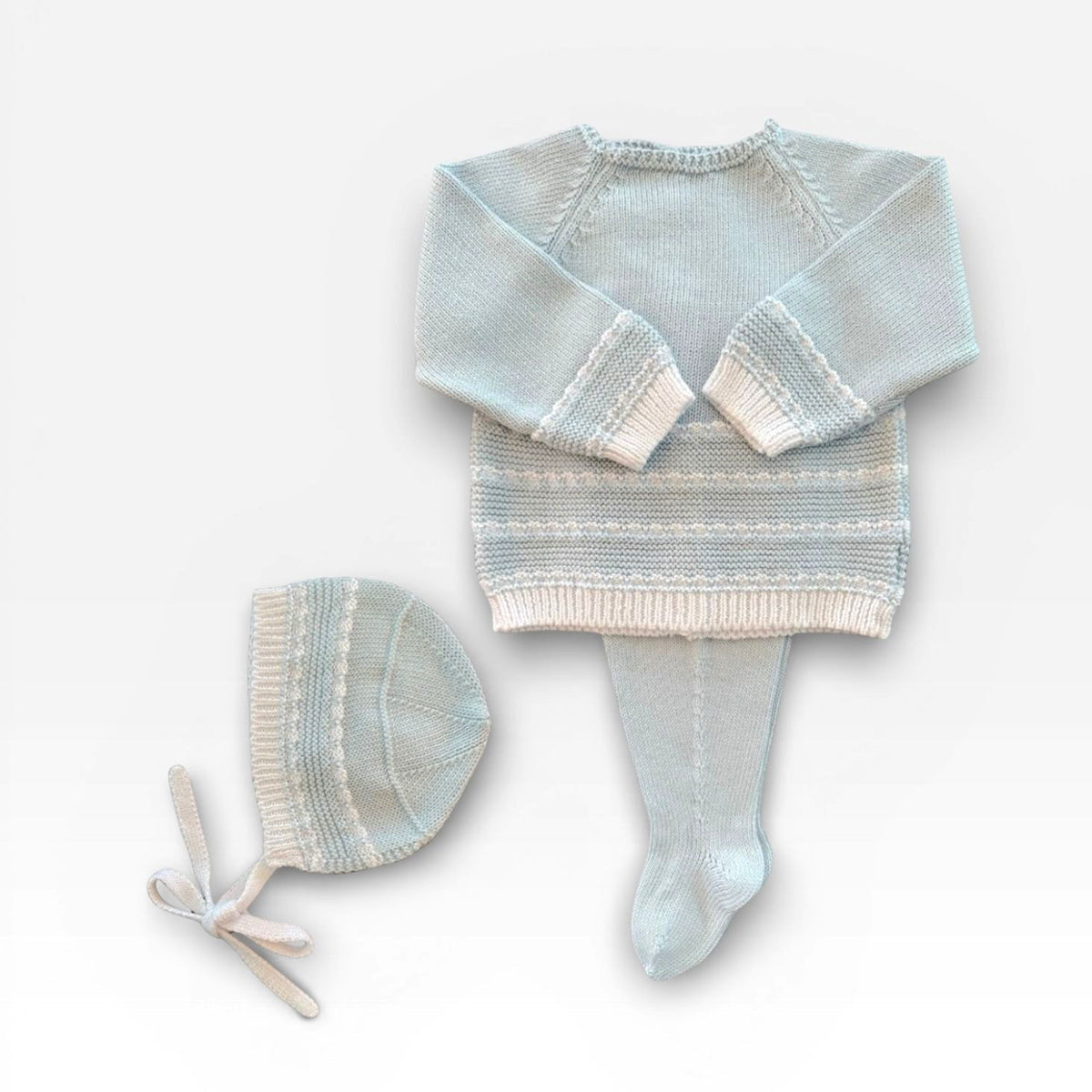 Blue Stripe Layette Sweater / Pant Set by Mi Lucero