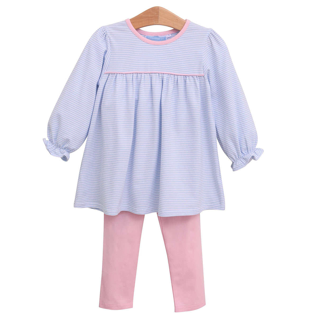 Light Blue Stripe with Pink Trim Pant Set by Trotter Street Kids