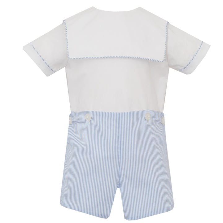 Light Blue Stripe Boy's Short Set by Petit Bebe