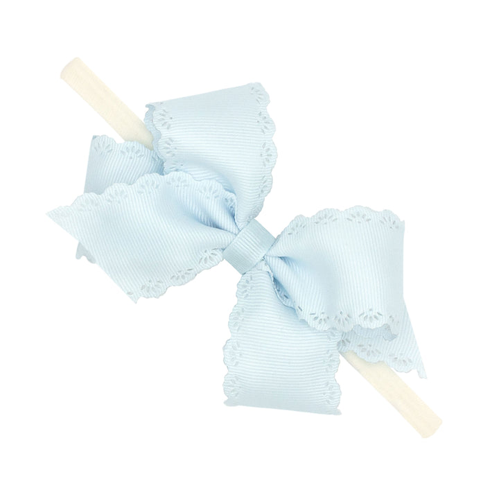 Blue Vapor Eyelet Embossed Bow on Nylon Band by Wee Ones