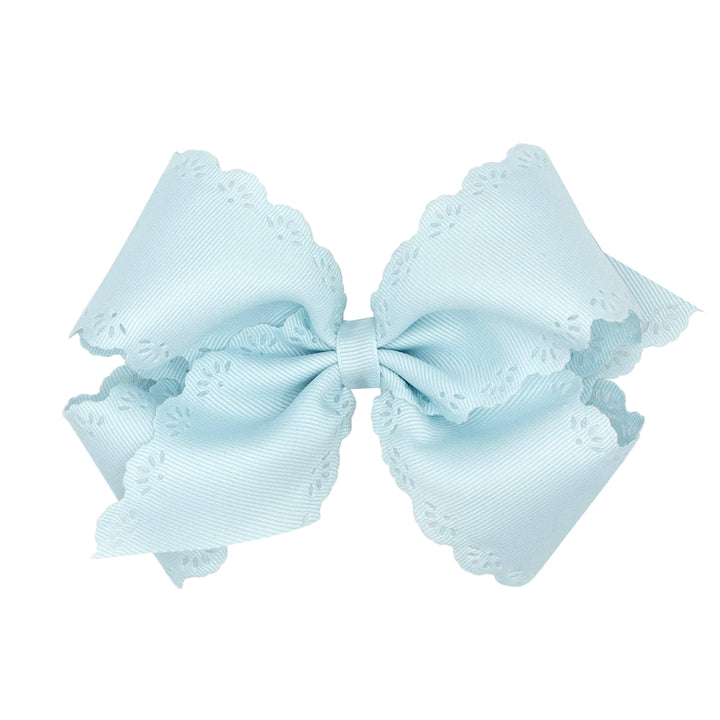Blue Vapor Grosgrain Bow with Eyelet Flower Embossed Edges by Wee Ones (2 Sizes)