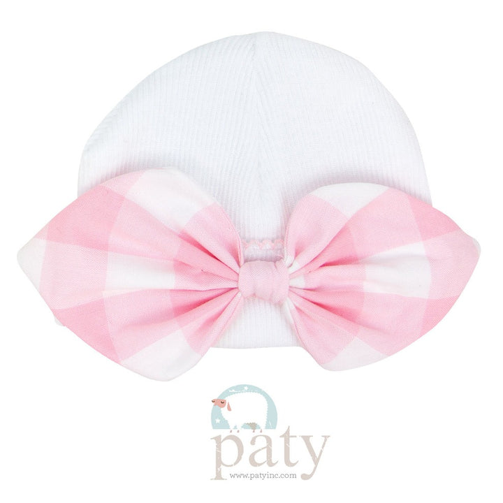 Pink Check Bow Newborn Saylor Beanie by Paty