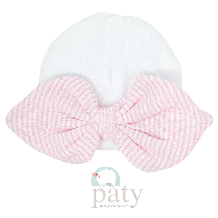 Pink Stripe Bow Newborn Saylor Beanie by Paty