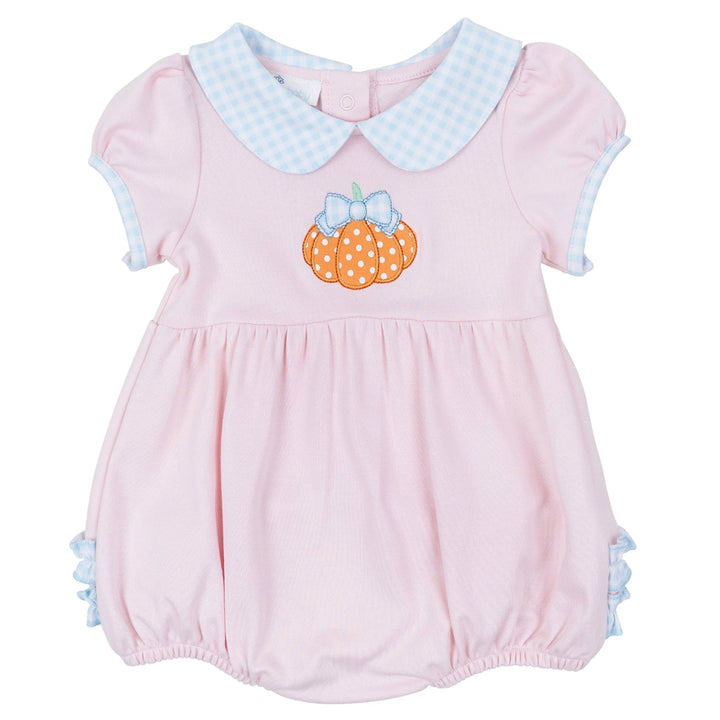Bowtique Pumpkin Applique Collared Ruffle Bubble by Magnolia Baby