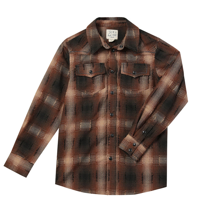 Brown Fringe Plaid Western Shirt by Me & Henry