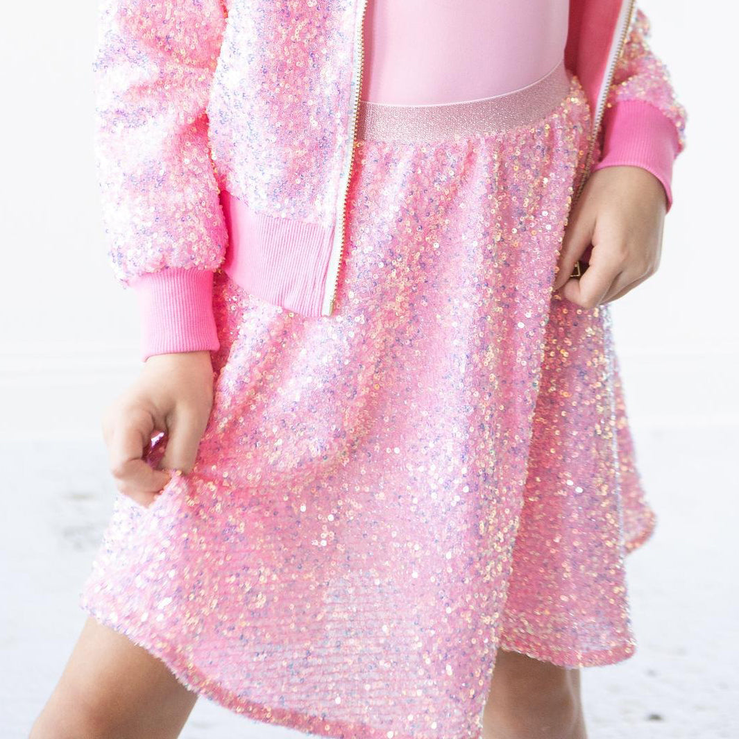 Bubblegum Pink Sequin Twirl Skort by Mila & Rose