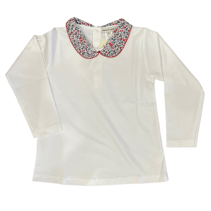 Marco & Lizzy Pima Top - Red Trimmed Floral Collar