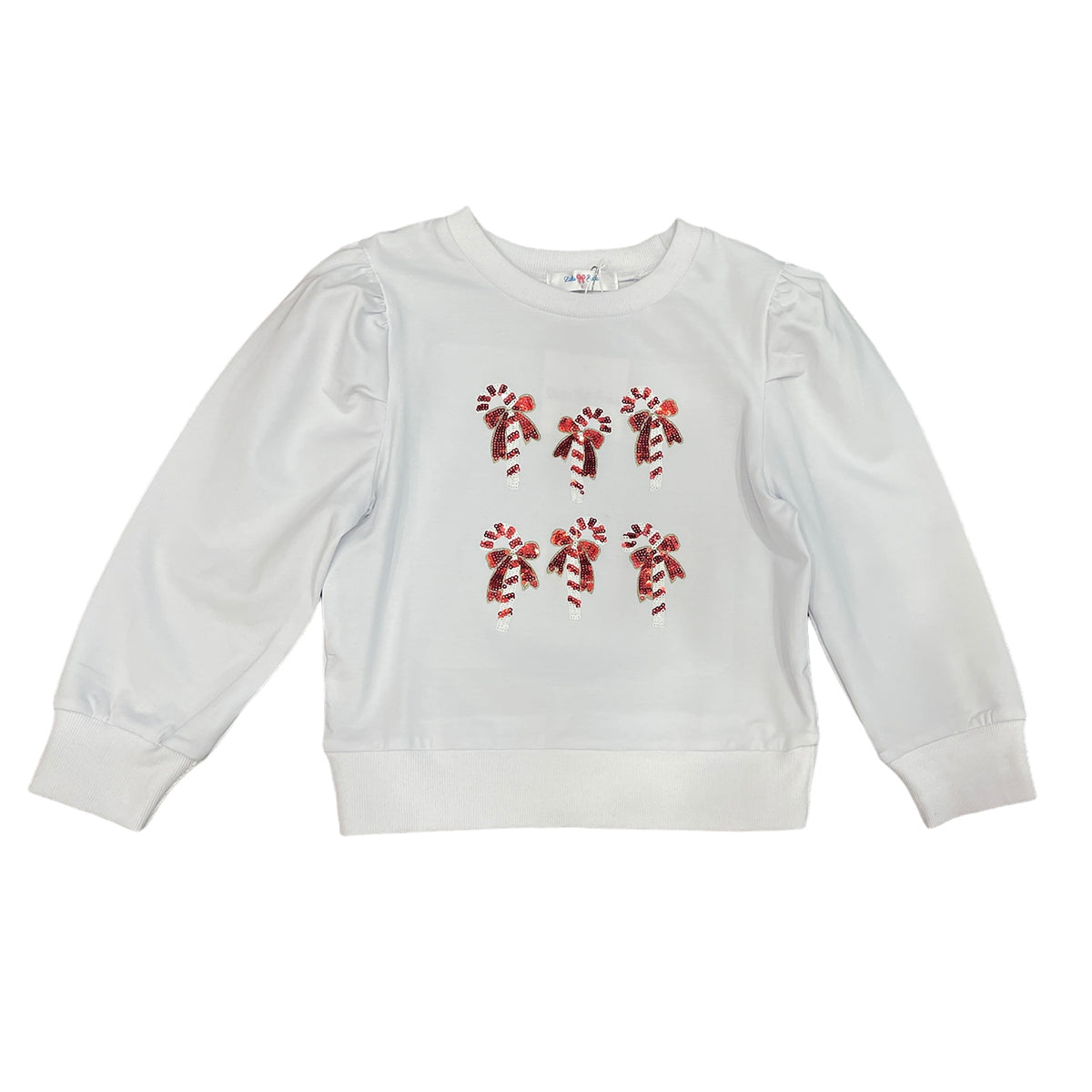 Candy Canes on Puff Sleeve Shirt by Lulu Bebe