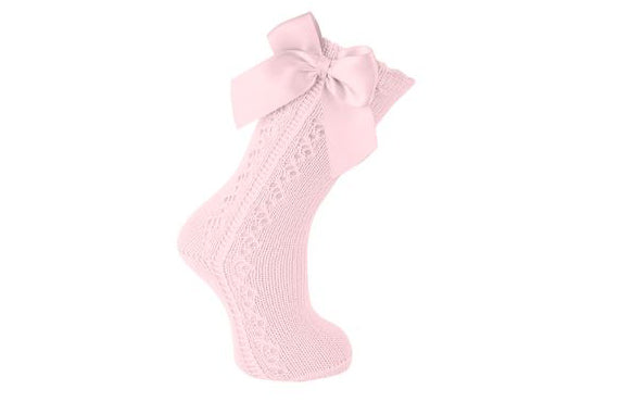Carlomagno Knee High Openwork Socks w/ Bows - Soft Pink