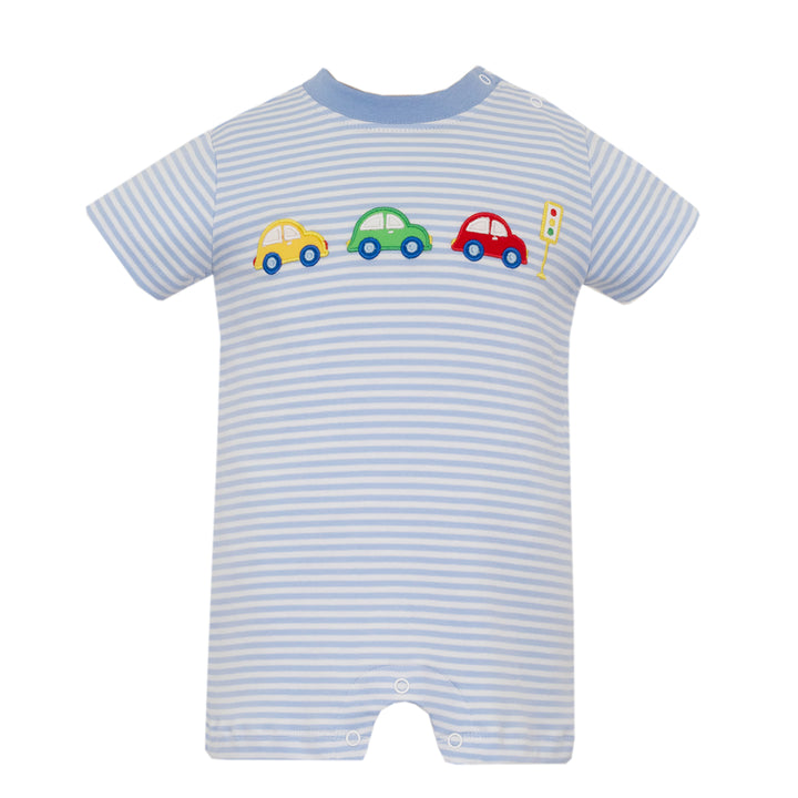 Cars Trio Blue Stripe Romper by Claire & Charlie
