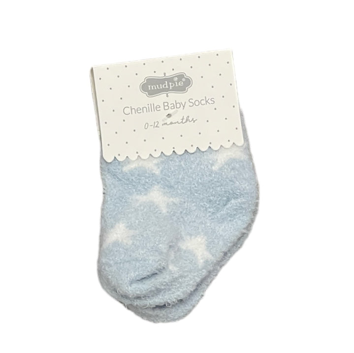Mud Pie Chenille Baby Socks - Blue Stars