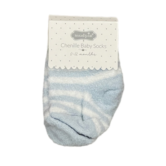 Mud Pie Chenille Baby Socks - Blue Stripes