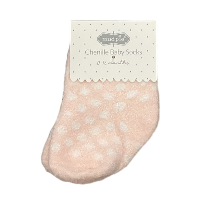 Mud Pie Chenille Baby Socks - Pink with Dots