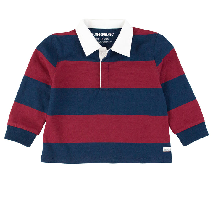 Cherry and Navy Stripe Long-Sleeve Rugby Polo by RuggedButts