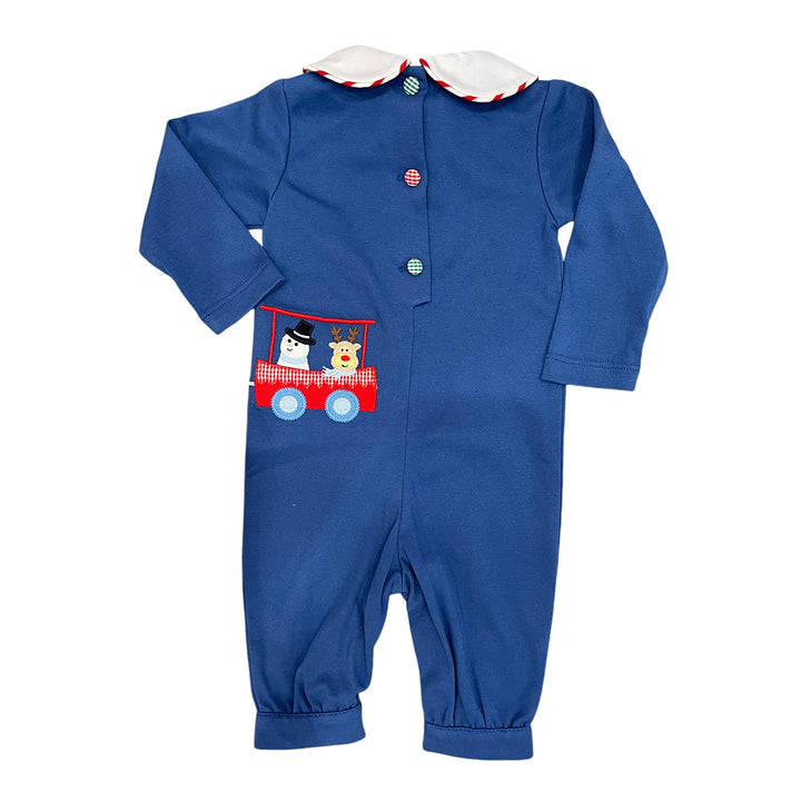 Christmas Train Royal Blue Romper by Zuccini